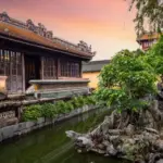 imperial palace hue vietnam sunset garden inner courtyard buildings historic royal palace set